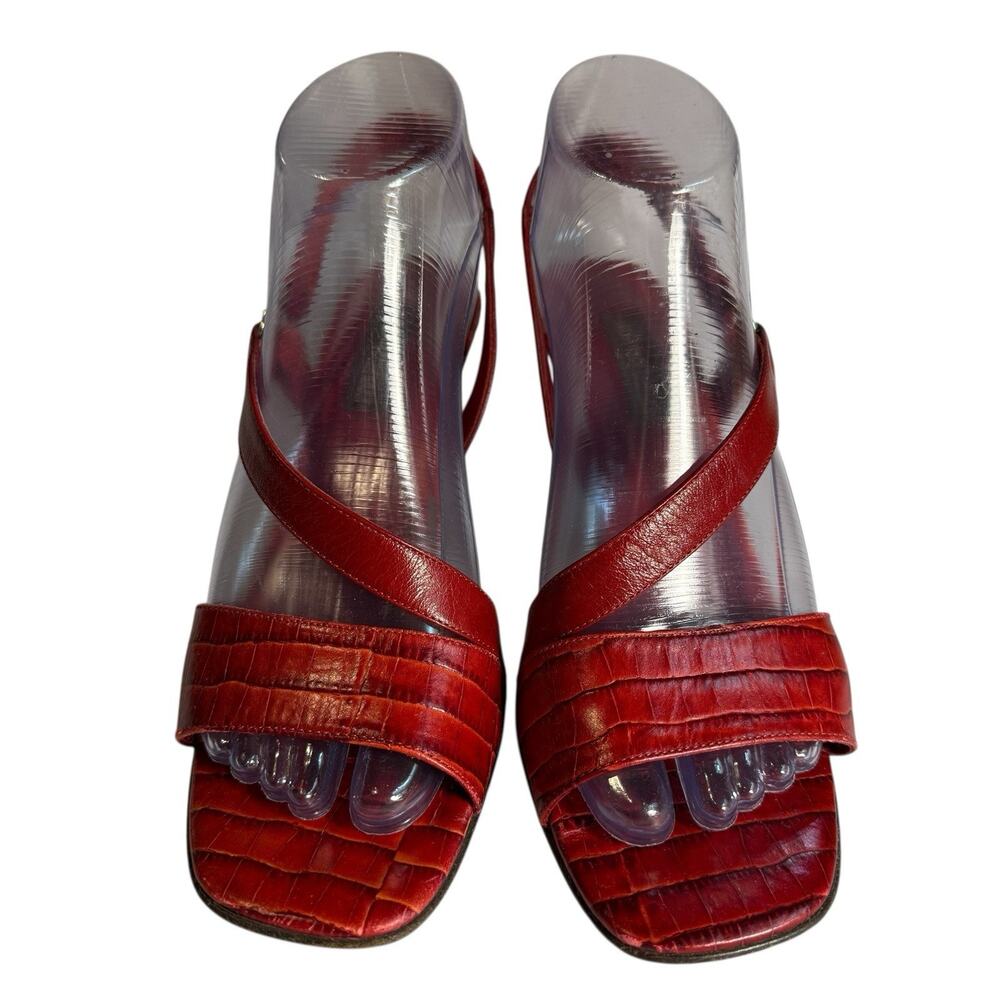 Brighton Red Croc-Embossed Leather Slingback Heels - Picture 2 of 12